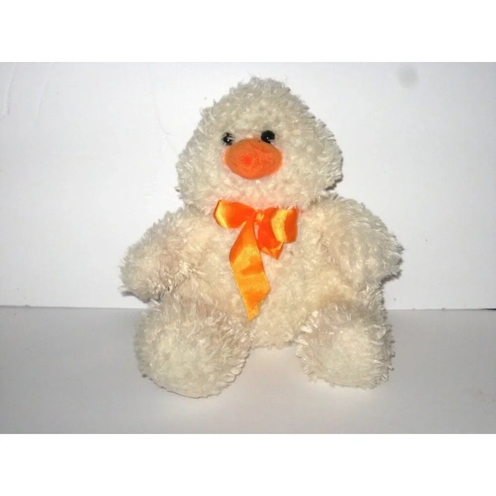 Animal Adventure Plush Cream White Orange Duck Chick Ribbon Bow 10